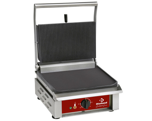 Diamond CONTACTSM1/SN Single Ribbed Top Smooth Bottom Contact Grill, 3kW
