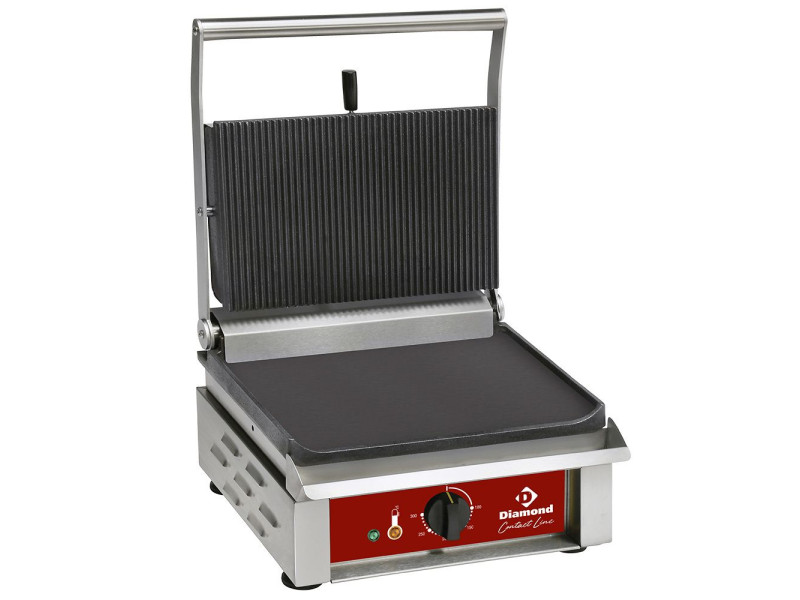 Diamond CONTACTSM1/SN Single Ribbed Top Smooth Bottom Contact Grill, 3kW