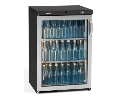 Gamko MG3/150LGCS Maxiglass Left Hand Hinged Stainless Steel Frame Glass Single Door Undercounter Bottle Cooler, 150 Litres