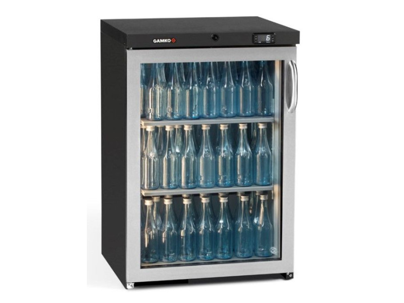 Gamko MG3/150LGCS Maxiglass Left Hand Hinged Stainless Steel Frame Glass Single Door Undercounter Bottle Cooler, 150 Litres