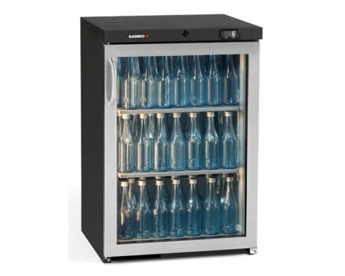 Gamko MG3/150RGCS Maxiglass Right Hand Hinged Stainless Steel Frame Glass Single Door Undercounter Bottle Cooler, 150 Litres