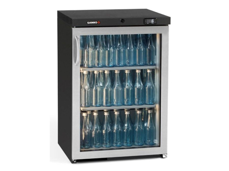 Gamko MG3/150RGCS Maxiglass Right Hand Hinged Stainless Steel Frame Glass Single Door Undercounter Bottle Cooler, 150 Litres