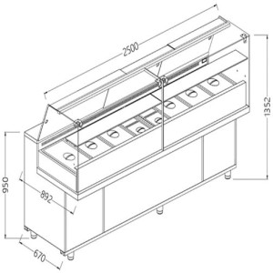 Diamond VA25XG/R Saladette Snack Bain Marie Display Counter With Understorage, 2500mm