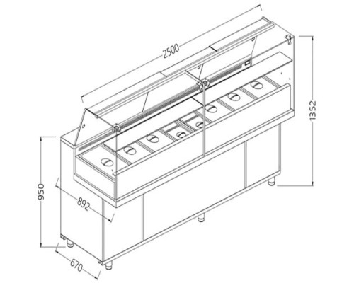 Diamond VA25XG/R Saladette Snack Bain Marie Display Counter With Understorage, 2500mm