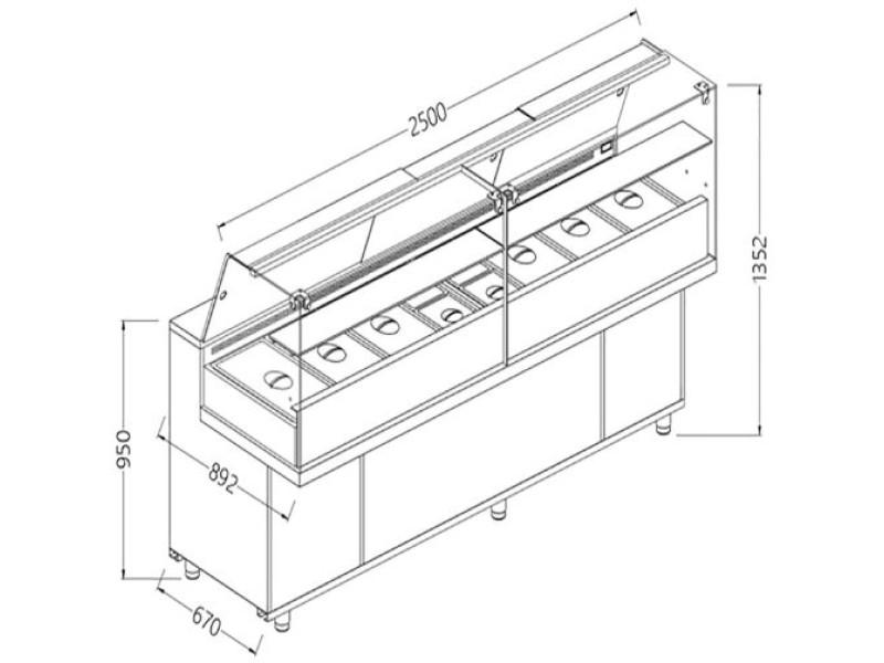 Diamond VA25XG/R Saladette Snack Bain Marie Display Counter With Understorage, 2500mm