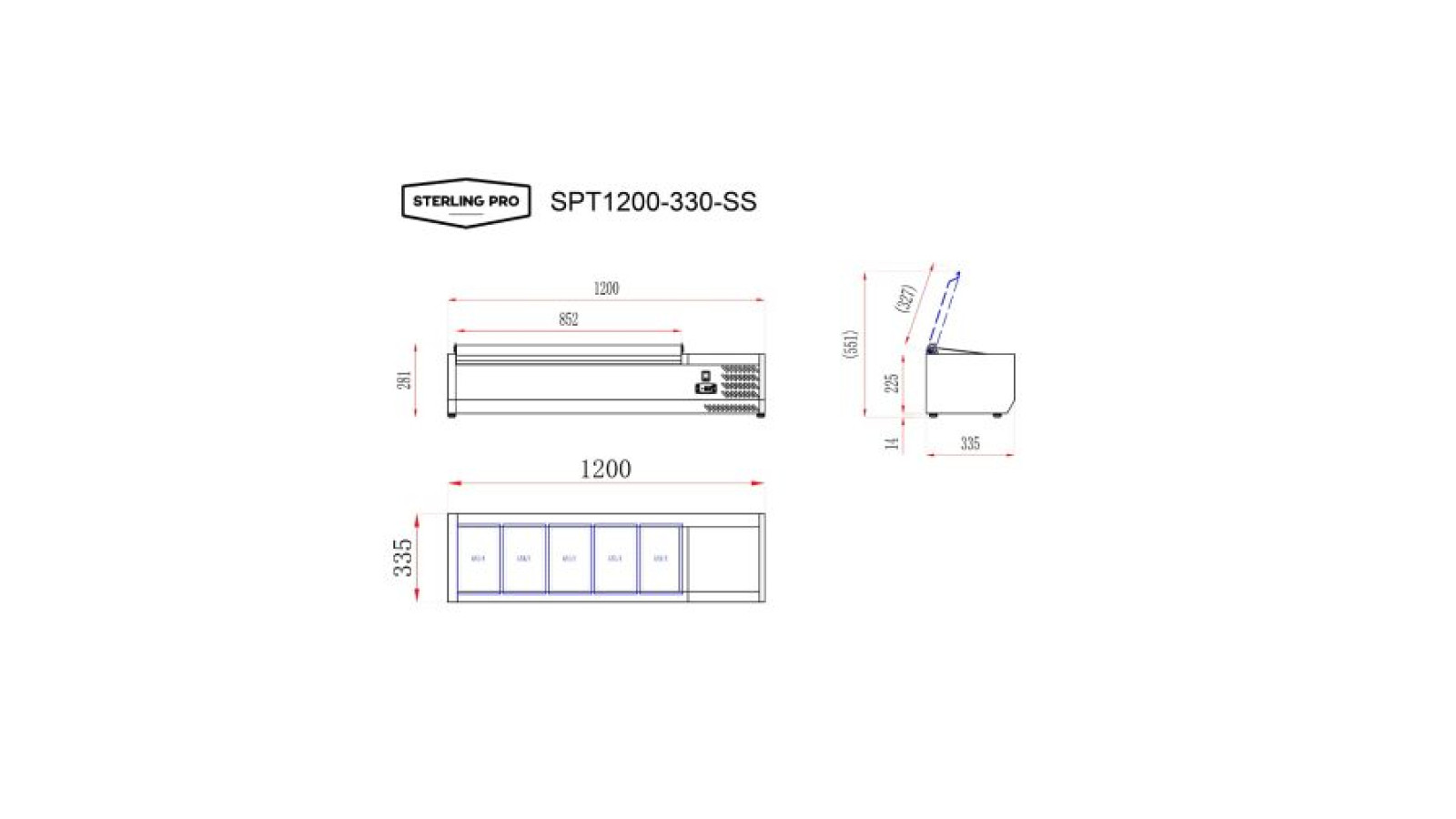 Sterling Pro Cobus SPT1200-330-SS Topping Well With Stainless Steel Lid, 5 X GN1/4