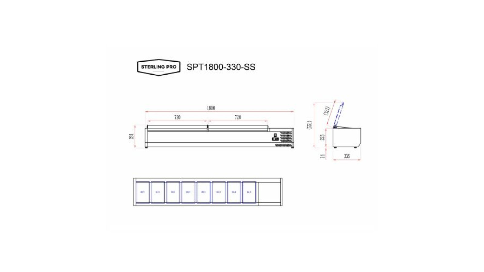 Sterling Pro Cobus SPT1800-330-SS Topping Well With Stainless Steel Lid, 8 X GN1/4
