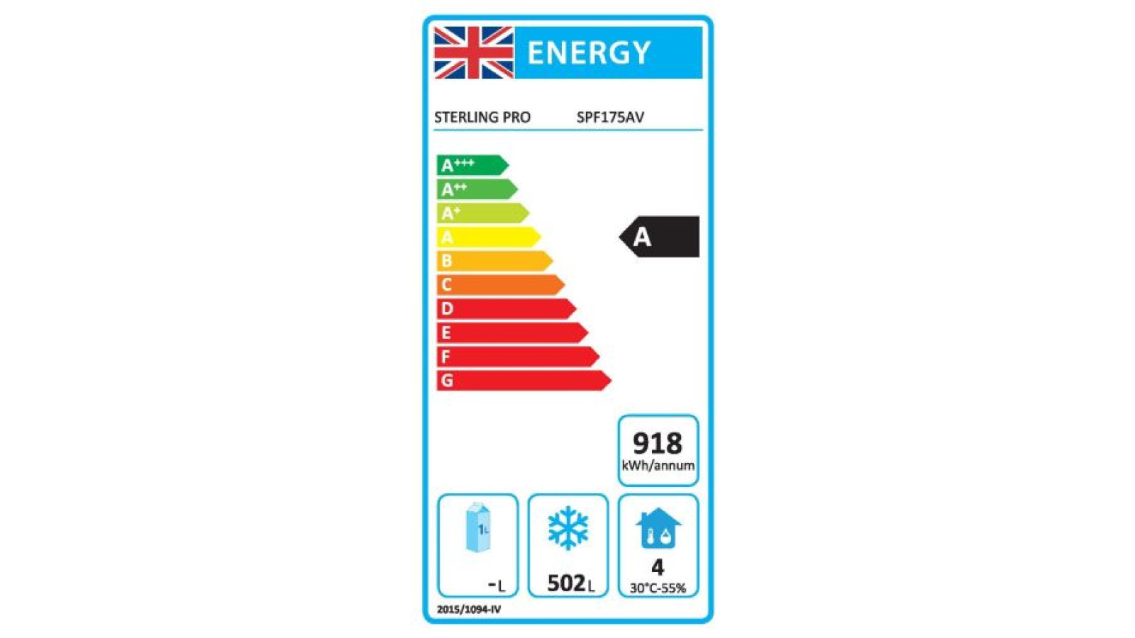 Sterling Pro Cobus SPF175AV A-Energy Rated Single Door Gastronorm Freezer, 700 Litres