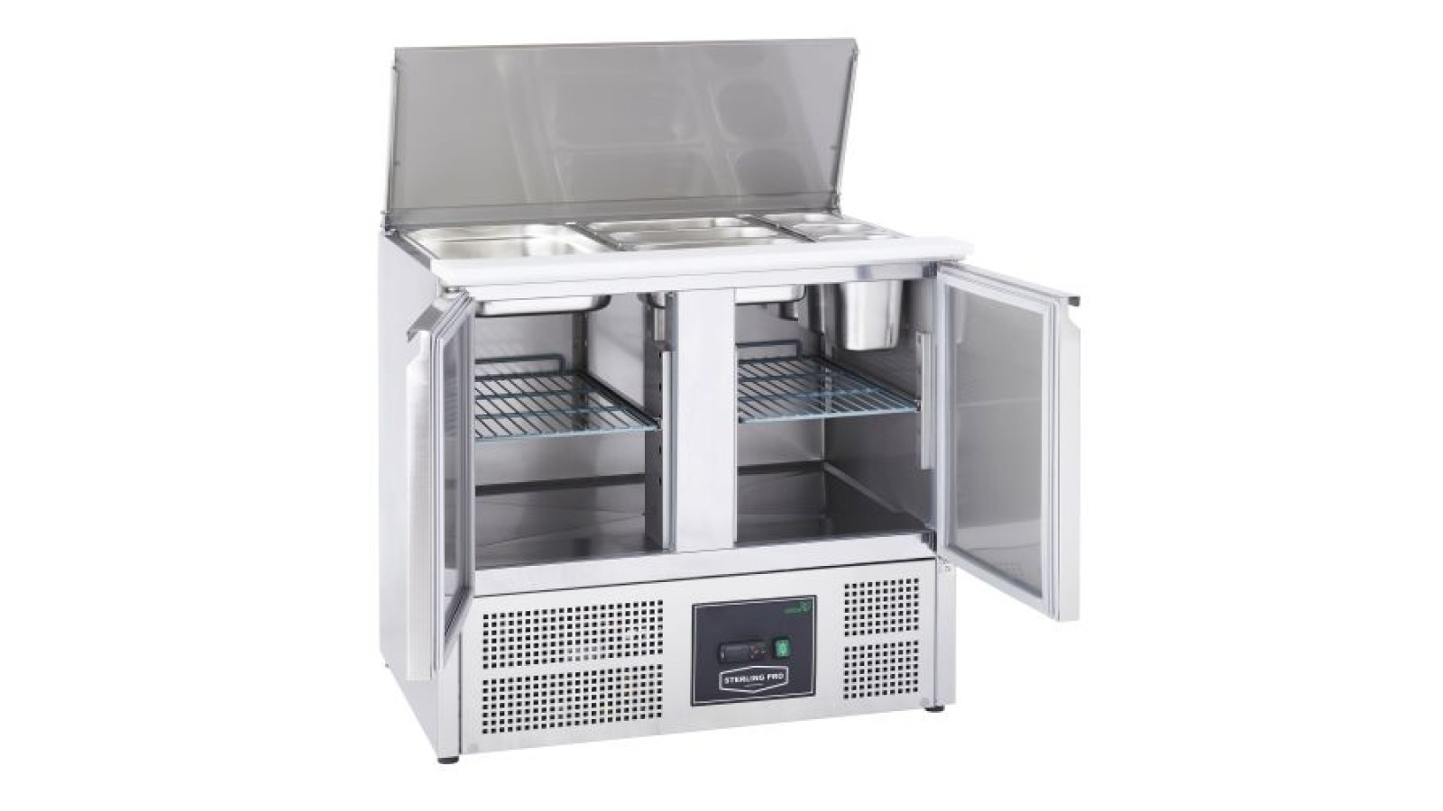 Sterling Pro Cobus SPU200SL 2 Door Hinged Lid & Chop Board Saladette Counter, 240 Litres