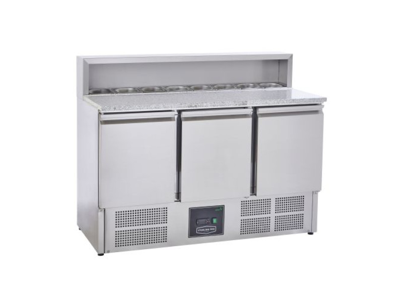 Sterling Pro Cobus SPU903PZ 3 Door Pizza Counter Granite Top 8 X GN1/6, 402 Litres