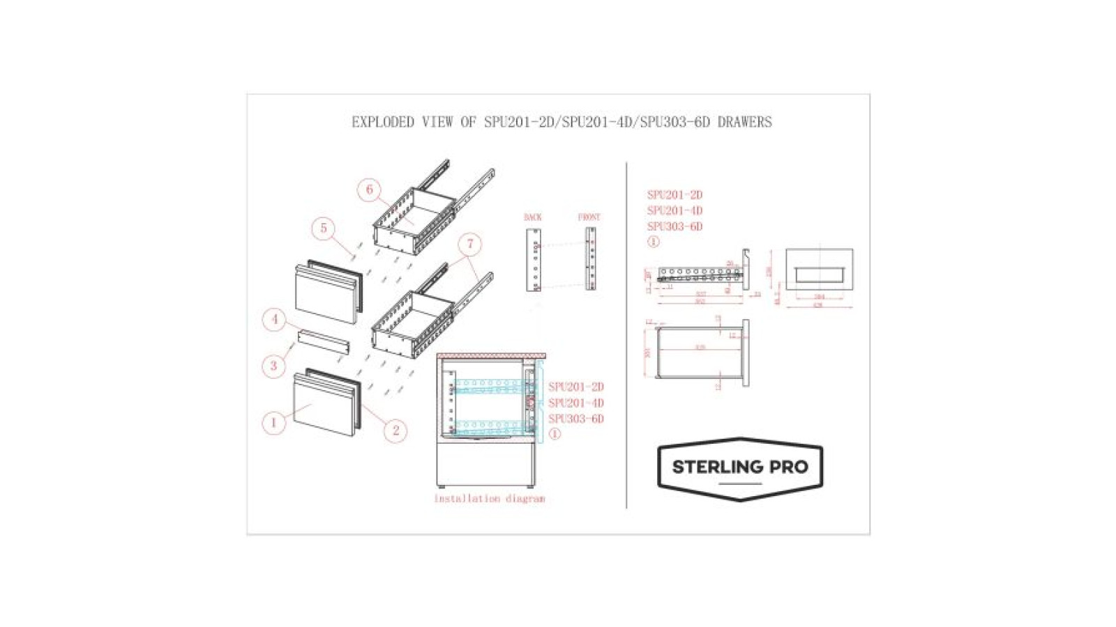 Sterling Pro Cobus SPU201-4D Undermounted Fridge Counter 4 Drawers, 220 Litres